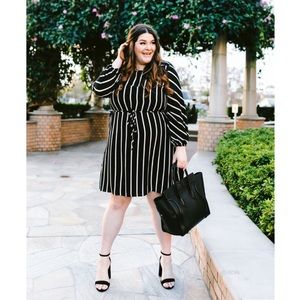 Loft Striped Square Neck Tie Waist Dress